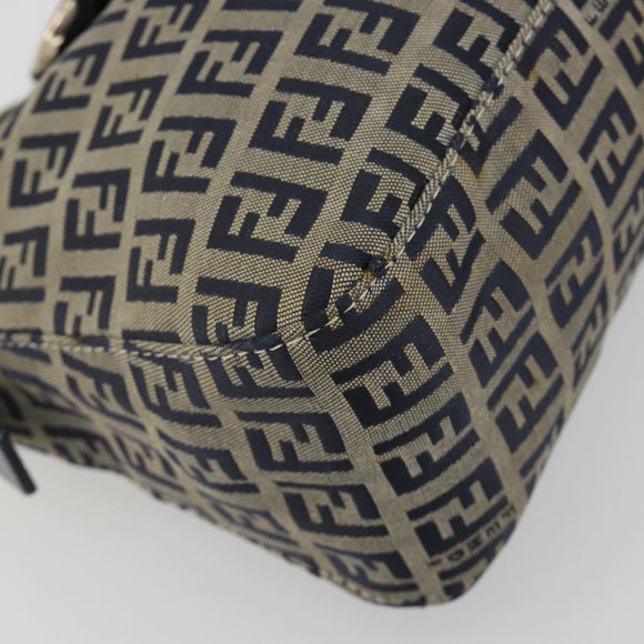 FENDI Zucchino Canvas Mamma Baguette Shoulder Bag Navy Silver Auth ep15548A