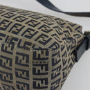 FENDI Zucchino Canvas Mamma Baguette Shoulder Bag Navy Silver Auth ep15548A-16