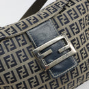 FENDI Zucchino Canvas Mamma Baguette Shoulder Bag Navy Silver Auth ep15548A-18