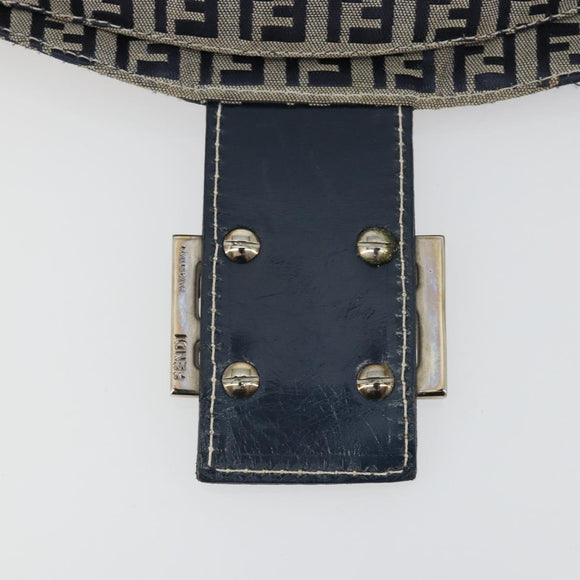 FENDI Zucchino Canvas Mamma Baguette Shoulder Bag Navy Silver Auth ep15548A
