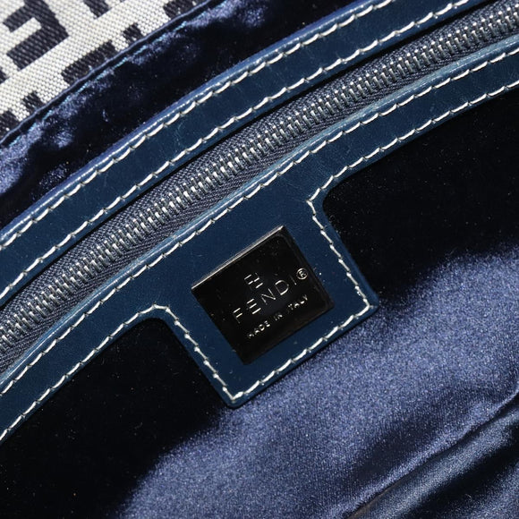 FENDI Zucchino Canvas Mamma Baguette Shoulder Bag Navy Silver Auth ep15548A