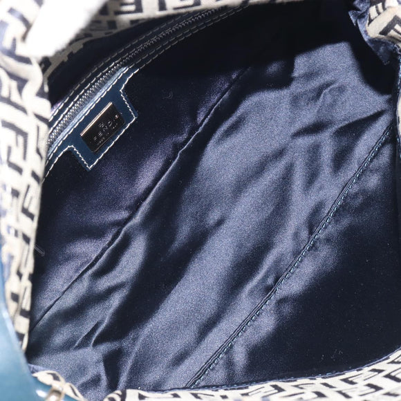 FENDI Zucchino Canvas Mamma Baguette Shoulder Bag Navy Silver Auth ep15548A