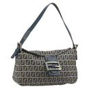FENDI Zucchino Canvas Mamma Baguette Shoulder Bag Navy Silver Auth ep15548A-1