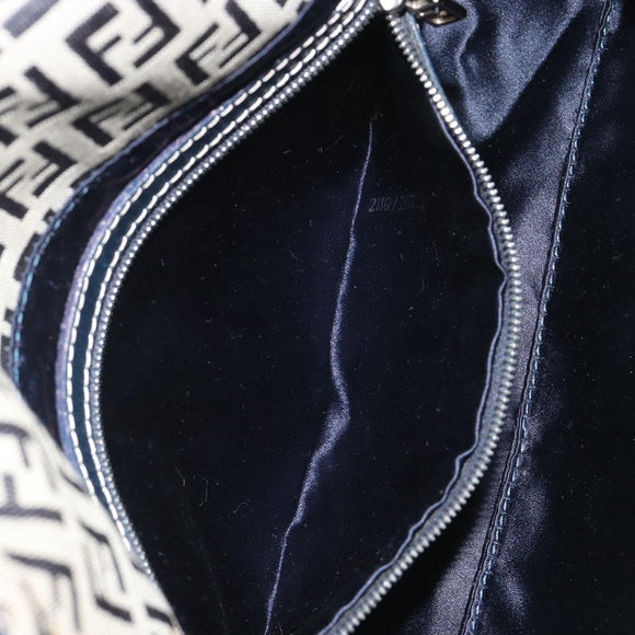 FENDI Zucchino Canvas Mamma Baguette Shoulder Bag Navy Silver Auth ep15548A