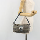 FENDI Zucchino Canvas Mamma Baguette Shoulder Bag Navy Silver Auth ep15548A-25