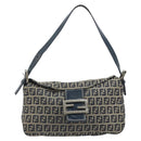 FENDI Zucchino Canvas Mamma Baguette Shoulder Bag Navy Silver Auth ep15548A-13