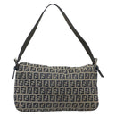 FENDI Zucchino Canvas Mamma Baguette Shoulder Bag Navy Silver Auth ep15548A-2