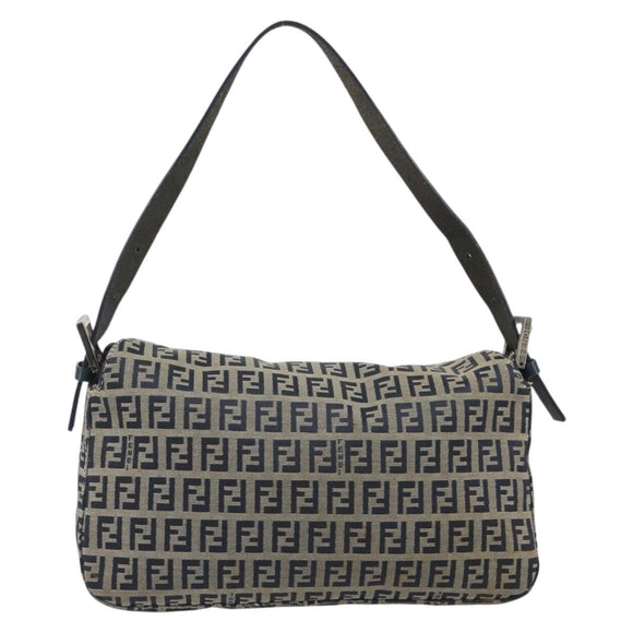 FENDI Zucchino Canvas Mamma Baguette Shoulder Bag Navy Silver Auth ep15548A