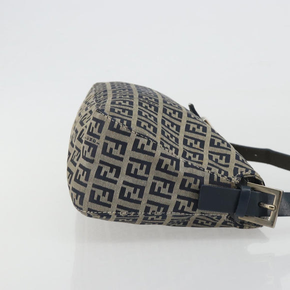 FENDI Zucchino Canvas Mamma Baguette Shoulder Bag Navy Silver Auth ep15548A