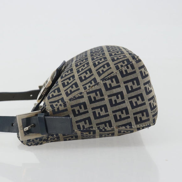 FENDI Zucchino Canvas Mamma Baguette Shoulder Bag Navy Silver Auth ep15548A