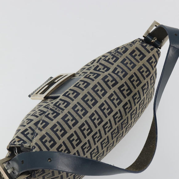 FENDI Zucchino Canvas Mamma Baguette Shoulder Bag Navy Silver Auth ep15548A