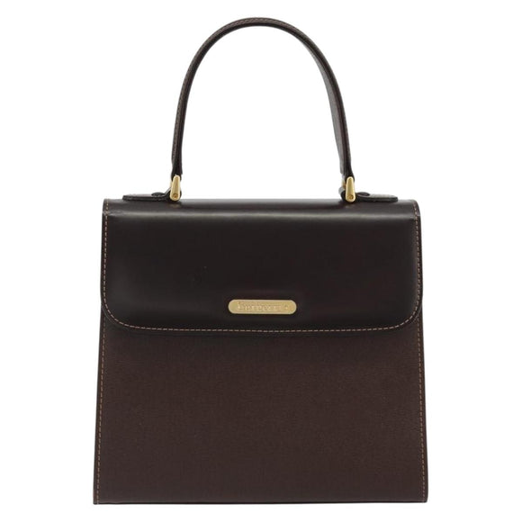 Burberrys Hand Bag Leather Brown Gold Auth ep15549A