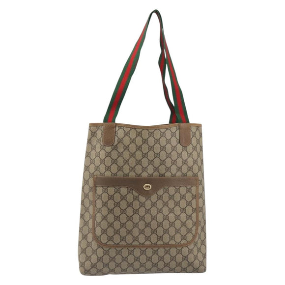 GUCCI GG Supreme Web Sherry Line Tote Bag PVC Beige 89 02 003 Auth ep15556