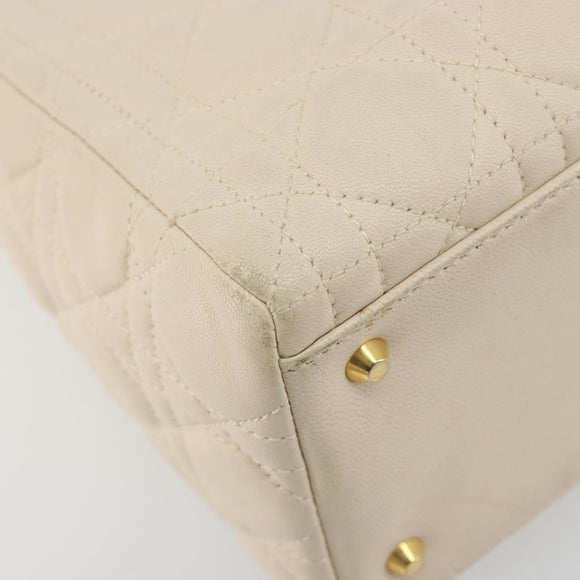 Christian Dior Lady Dior Canage Hand Bag Lamb Skin 2way White Gold Auth ep15557A