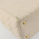 Christian Dior Lady Dior Canage Hand Bag Lamb Skin 2way White Gold Auth ep15557A-18