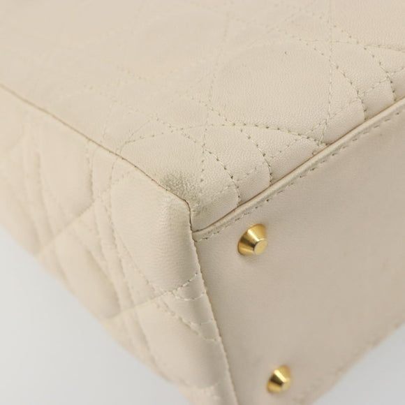 Christian Dior Lady Dior Canage Hand Bag Lamb Skin 2way White Gold Auth ep15557A