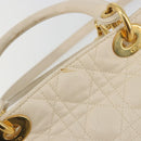 Christian Dior Lady Dior Canage Hand Bag Lamb Skin 2way White Gold Auth ep15557A-10
