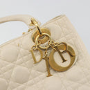 Christian Dior Lady Dior Canage Hand Bag Lamb Skin 2way White Gold Auth ep15557A-19