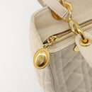 Christian Dior Lady Dior Canage Hand Bag Lamb Skin 2way White Gold Auth ep15557A-20