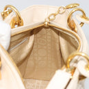 Christian Dior Lady Dior Canage Hand Bag Lamb Skin 2way White Gold Auth ep15557A-22