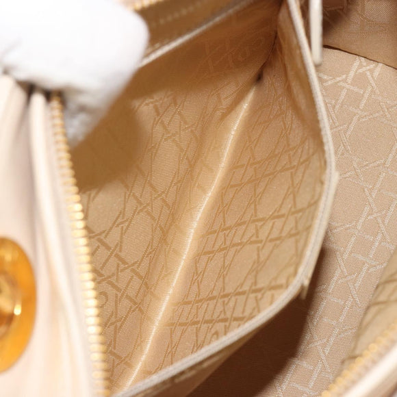 Christian Dior Lady Dior Canage Hand Bag Lamb Skin 2way White Gold Auth ep15557A