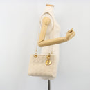 Christian Dior Lady Dior Canage Hand Bag Lamb Skin 2way White Gold Auth ep15557A-26