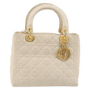 Christian Dior Lady Dior Canage Hand Bag Lamb Skin 2way White Gold Auth ep15557A-13