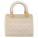 Christian Dior Lady Dior Canage Hand Bag Lamb Skin 2way White Gold Auth ep15557A-2