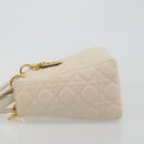 Christian Dior Lady Dior Canage Hand Bag Lamb Skin 2way White Gold Auth ep15557A-4