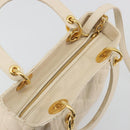 Christian Dior Lady Dior Canage Hand Bag Lamb Skin 2way White Gold Auth ep15557A-6