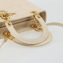 Christian Dior Lady Dior Canage Hand Bag Lamb Skin 2way White Gold Auth ep15557A-7