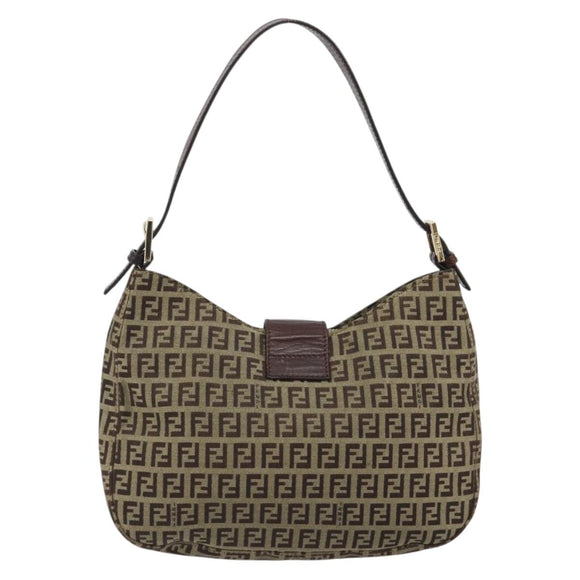 FENDI Zucchino Canvas Hand Bag Beige Gold Auth ep15560