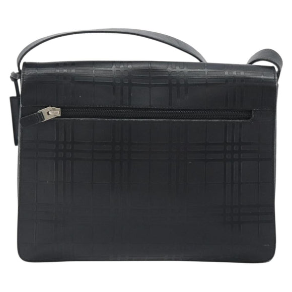 BURBERRY Shoulder Bag Leather Silver Black Auth ep15563