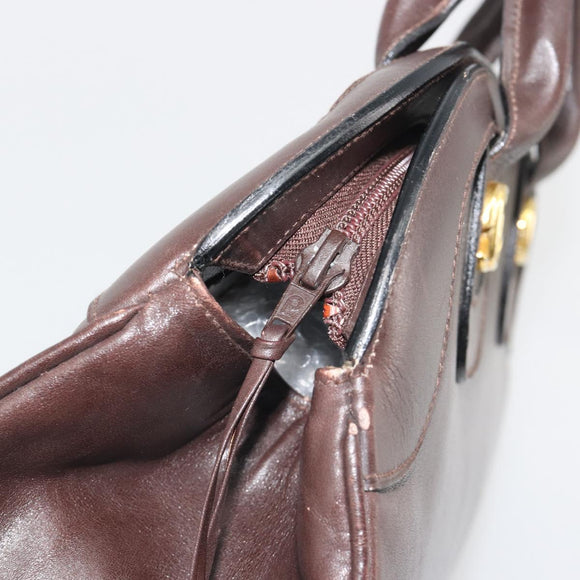 GUCCI Hand Bag Leather Brown Gold Auth ep15568