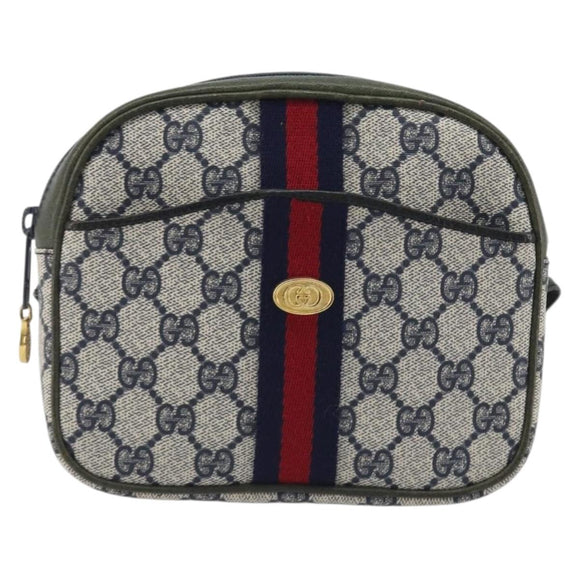 GUCCI Sherry Line GG Supreme Shoulder Bag PVC Navy Gold Auth ep15570A