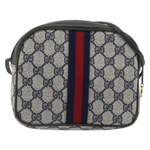 GUCCI Sherry Line GG Supreme Shoulder Bag PVC Navy Gold Auth ep15570A