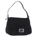FENDI Mamma Baguette Shoulder Bag Cotton jersey Black Silver Auth ep15575-1
