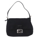 FENDI Mamma Baguette Shoulder Bag Cotton jersey Black Silver Auth ep15575-13