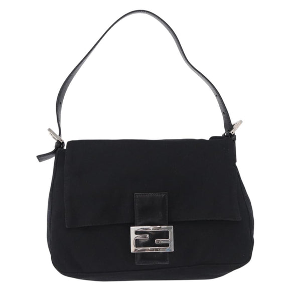 FENDI Mamma Baguette Shoulder Bag Cotton jersey Black Silver Auth ep15575