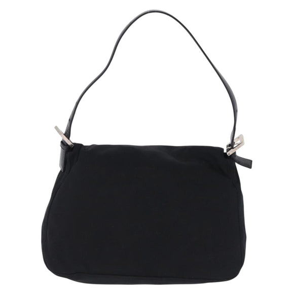 FENDI Mamma Baguette Shoulder Bag Cotton jersey Black Silver Auth ep15575
