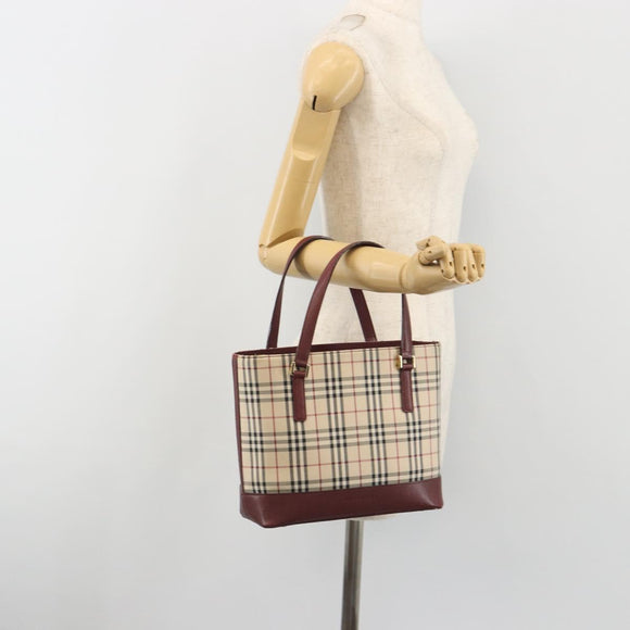 BURBERRY Nova Check Hand Bag Canvas Beige Gold Auth ep15581