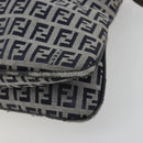 FENDI Zucchino Canvas Mamma Baguette Shoulder Bag Navy Silver Auth ep15583-9