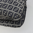 FENDI Zucchino Canvas Mamma Baguette Shoulder Bag Navy Silver Auth ep15583-15
