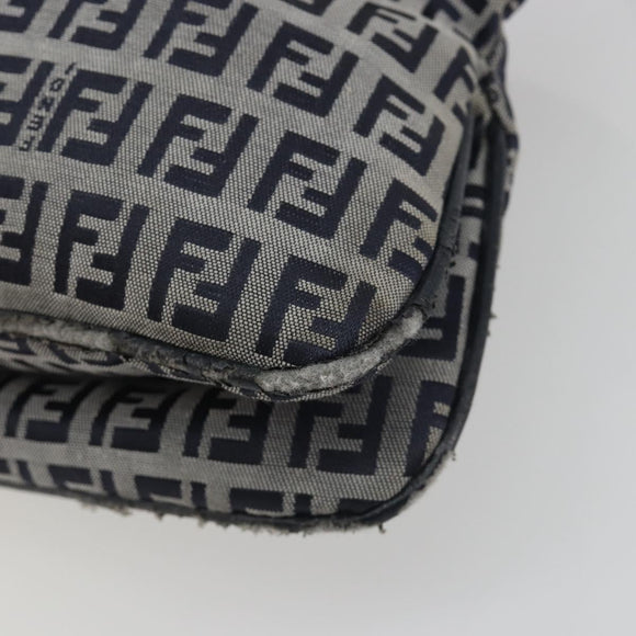 FENDI Zucchino Canvas Mamma Baguette Shoulder Bag Navy Silver Auth ep15583