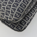 FENDI Zucchino Canvas Mamma Baguette Shoulder Bag Navy Silver Auth ep15583-16