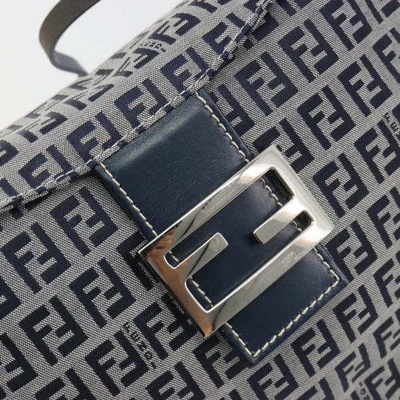 FENDI Zucchino Canvas Mamma Baguette Shoulder Bag Navy Silver Auth ep15583