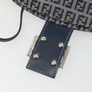 FENDI Zucchino Canvas Mamma Baguette Shoulder Bag Navy Silver Auth ep15583-10