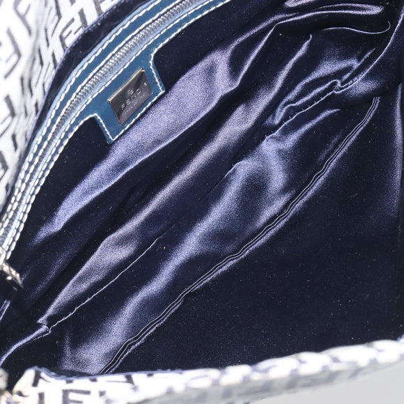 FENDI Zucchino Canvas Mamma Baguette Shoulder Bag Navy Silver Auth ep15583