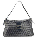FENDI Zucchino Canvas Mamma Baguette Shoulder Bag Navy Silver Auth ep15583-13