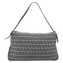 FENDI Zucchino Canvas Mamma Baguette Shoulder Bag Navy Silver Auth ep15583-2